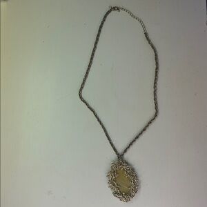 Chicos Vintage-Inspired Silver Tone Beige Pendant Necklace